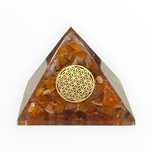 Orgonite Pyramid Style 3 - Carnelian 6cm