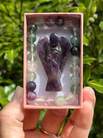 Amethyst Angel and Fluorite Bracelet Gift Pack