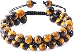 Double Round Bead Bracelet Tiger's Eye (Adjustable Cord )#2