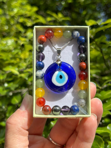 Evil Eye Pendant and Chakra Bracelet Gift Pack