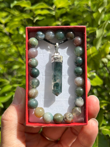 Moss Agate & Bracelet Gift pack #1