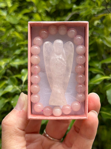 Rose Quartz Angel And Rose Quartz Bracelet Gift Pack