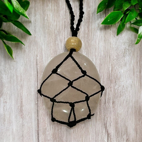 Rose Quartz Macrame Pendant - Adjustable