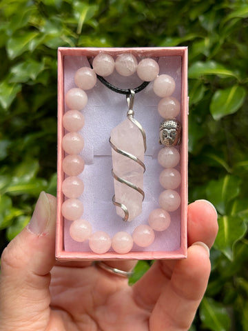 Rose Quartz Pendant & Bracelet Gift Pack #1