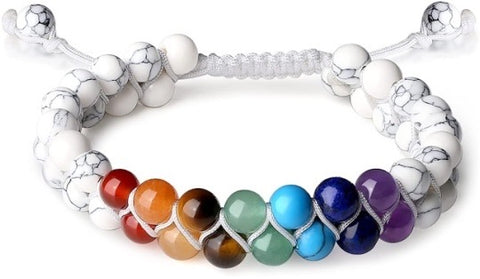 Double Round Bead Bracelet Howlite (Adjustable Cord )